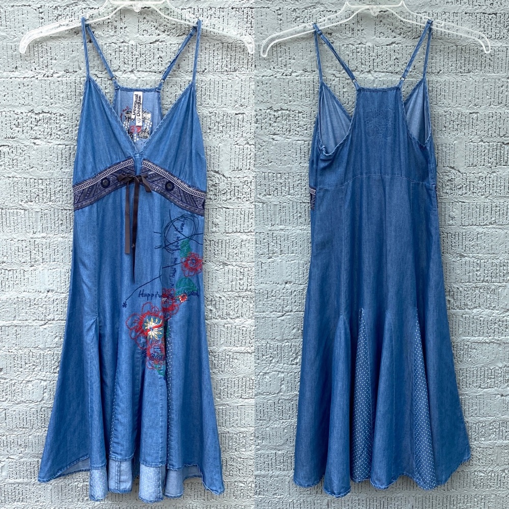 Desigual Racerback Dress-Empire Waist-Blue-38/8/M